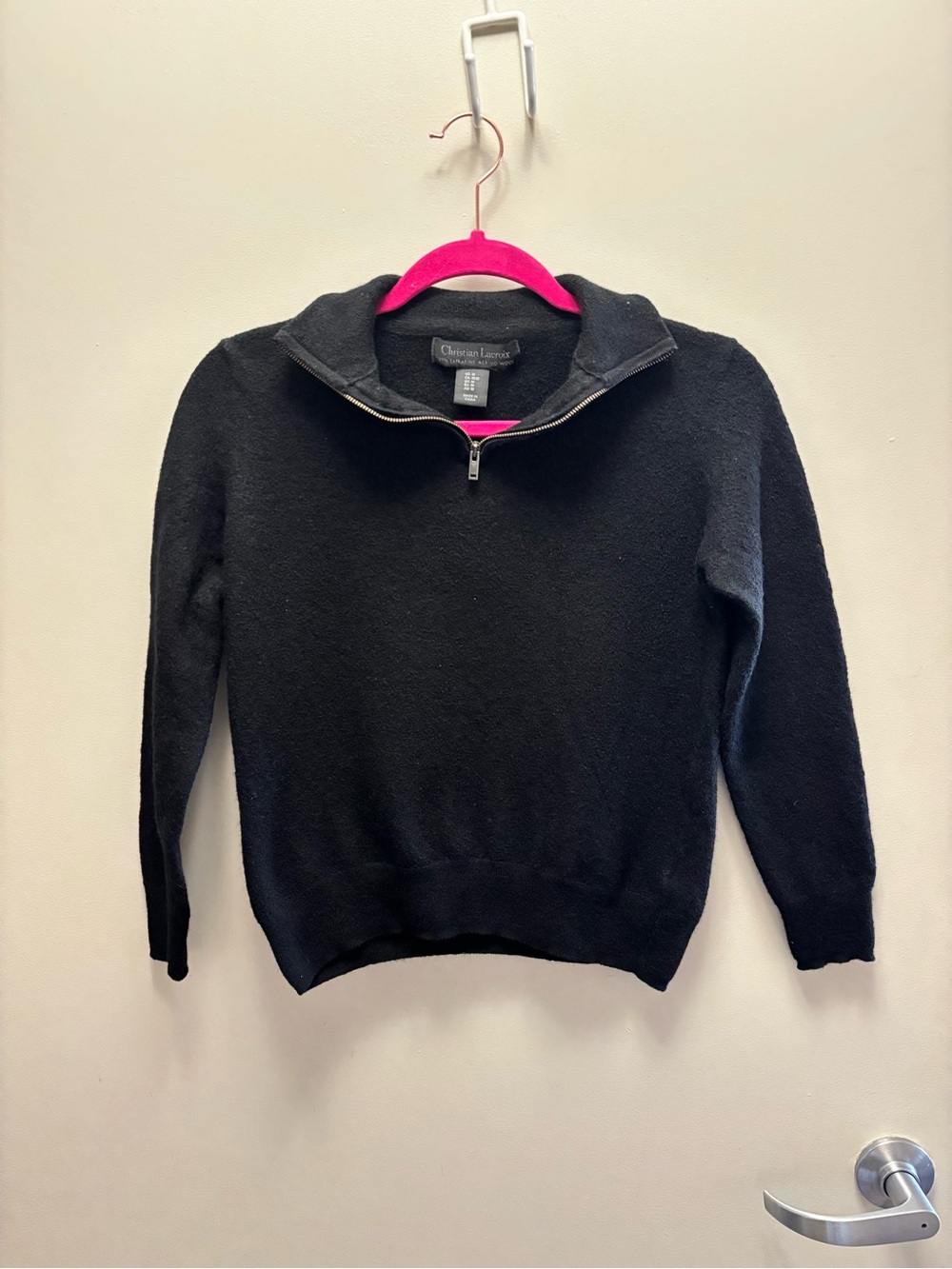 Christian Lacroix Black Zip-Neck Merino Wool Sweater